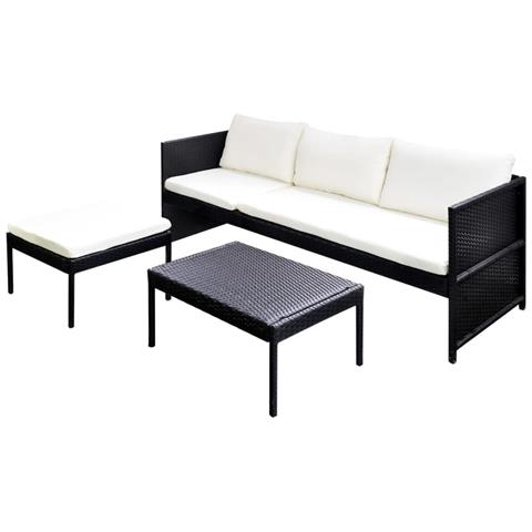Set Divani da Giardino 3 pz con Cuscini in Polyrattan Nero - Foto 2
