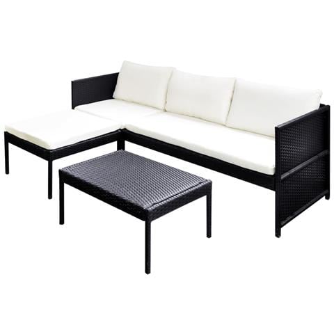 Set Divani da Giardino 3 pz con Cuscini in Polyrattan Nero - Foto 1