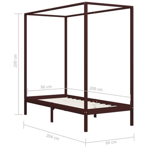Giroletto A Baldacchino Marrone Scuro Massello Pino 90x200 Cm - Foto 2
