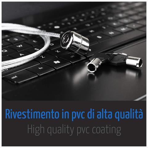 Cavo Di Sicurezza In Acciaio Antifurto 110 Cm Per Notebook Con Lucchetto, Chiusura A Chiave, 2 Chiavi In Dotazione, Blocco Di Protezione Notebook, Rivestimento In Plastica Pvc Alta Qualità - Foto 2