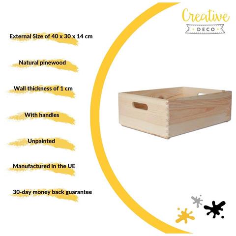 Xl Grande Scatola In Legno | 40 X 30 X 14 Cm (+ / - 1 Cm) | Scatole Con Maniglie Cassetta Conteniore Portaoggetti Portagiochi | Ideale Per Decoupage Documenti E Attrezzi - Foto 2