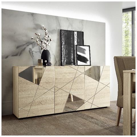Mobile Multiuso Vittoria - 3 Ante, Ripiani, Specchi - Per Sala, Camera, Cucina, Ingresso - Legno In Truciolare Melaminico, 181 X 42 X 84 Cm - Foto 1