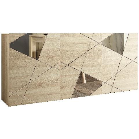Mobile Multiuso Vittoria - 3 Ante, Ripiani, Specchi - Per Sala, Camera, Cucina, Ingresso - Legno In Truciolare Melaminico, 181 X 42 X 84 Cm - Foto 2