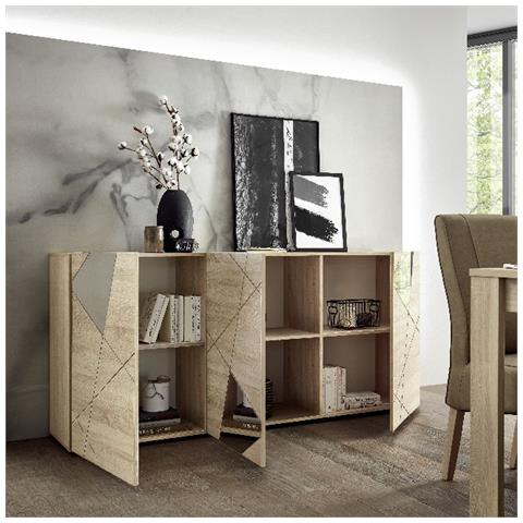 Mobile Multiuso Vittoria - 3 Ante, Ripiani, Specchi - Per Sala, Camera, Cucina, Ingresso - Legno In Truciolare Melaminico, 181 X 42 X 84 Cm - Foto 3