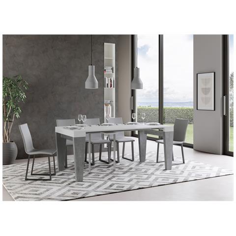 Consolle Allungabile 90x40/300 Cm Spimbo Mix Piano Bianco Frassino - Bianco Frassino /cemento - Foto 2