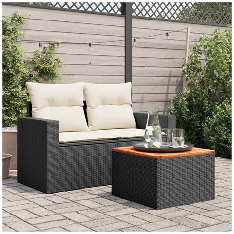 Tavolo Da Giardino Nero 55x55x37 Cm Polyrattan E Legno Acacia - Foto 3