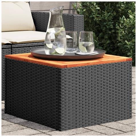 Tavolo Da Giardino Nero 55x55x37 Cm Polyrattan E Legno Acacia - Foto 1