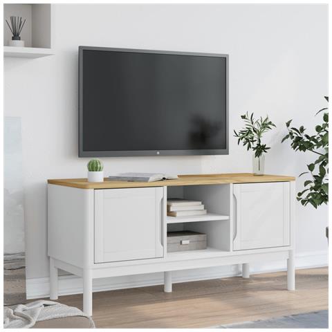 Mobile Tv Floro Bianca 114x43x55 Cm In Legno Massello Di Pino - Foto 3