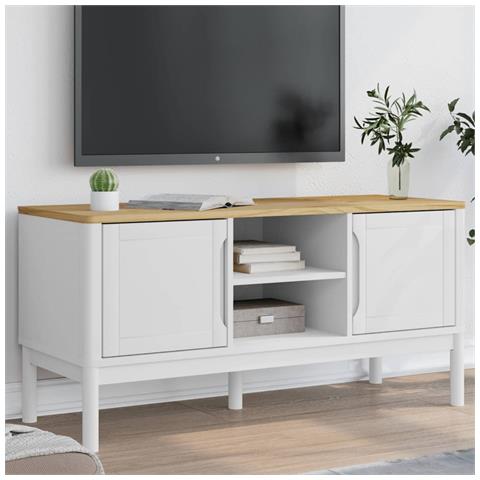 Mobile Tv Floro Bianca 114x43x55 Cm In Legno Massello Di Pino - Foto 1