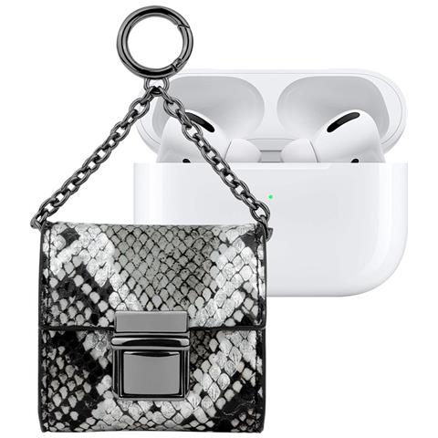 Borsa Mini Per Airpods Any Generation Cosmo Snake Design Con Catena, Bianco / Nero - Foto 1