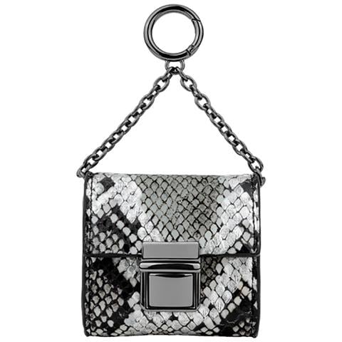 Borsa Mini Per Airpods Any Generation Cosmo Snake Design Con Catena, Bianco / Nero - Foto 2