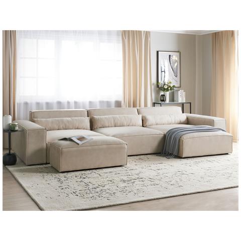 Divano Angolare Con Ottomana Hellnar Velluto Beige Chiaro Sinistra - Foto 1