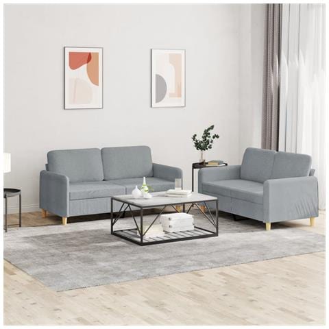 Set Di Divani 2 Pz Con Cuscini Grigio Chiaro In Tessuto - Foto 1