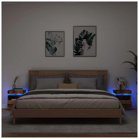 Comodini Con Luci Led 2pz Legno Antico 40x39x48,5 Cm - Foto 1