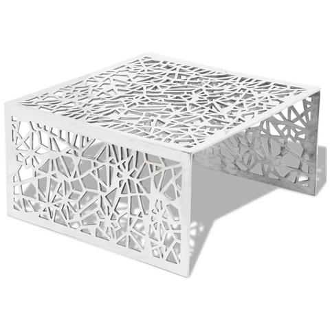 Lusso Casadino -  Tavolino Con Design Geometrico Traforato Argento In Alluminio - Foto 1