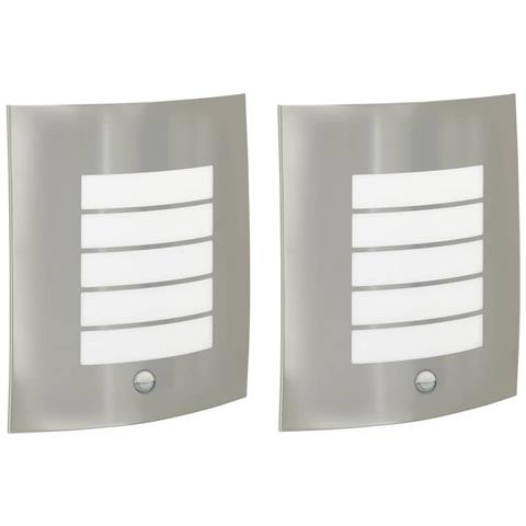 Lampade da parete esterne con sensore 2 pz Acciaio inox Argento IP44 - Foto 1