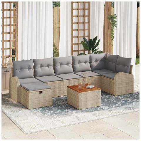Set da Giardino 8 Pezzi con Cuscini Beige in Rattan Sintetico - Foto 2