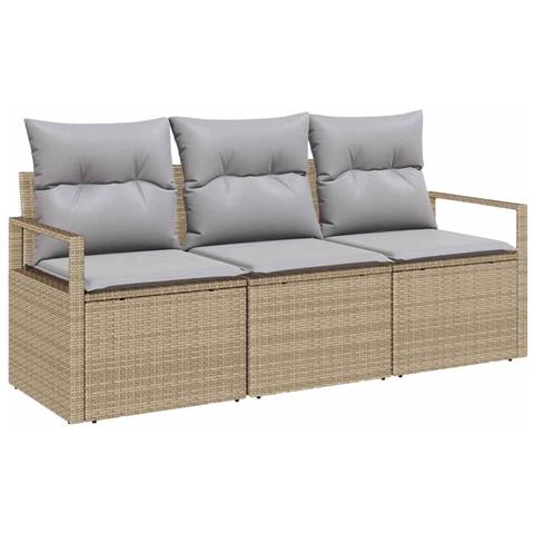 Set di Divani da Giardino  3 Pezzi con Cuscini Beige Polyrattan, Divano da Giardino a 2 Posti  con Cuscini Beige Polyrattan - Foto 1
