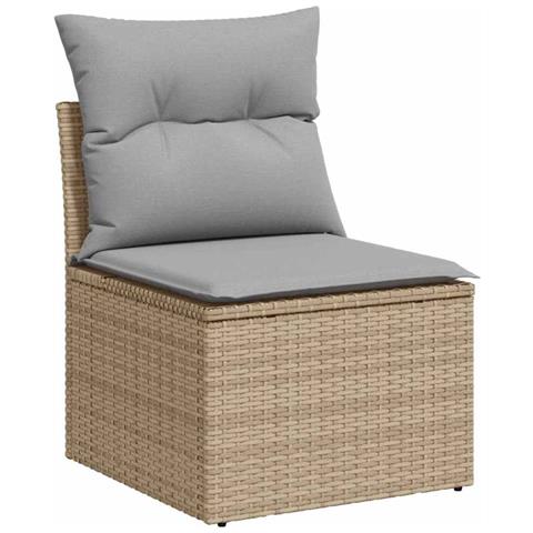Set di divani da giardino 7 pezzi con cuscini beige in polyrattan e acacia, Divano da giardino 2 posti con spazio di stoccaggio e cuscini beige in polyrattan - Foto 1
