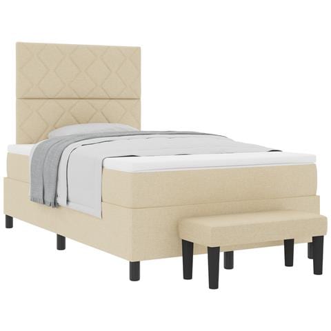 Letto a Box Spring con Materasso e Panchina Crema 120x200 cm Tessuto - Foto 1