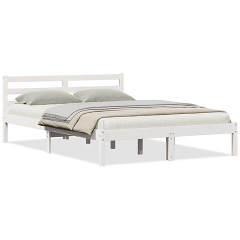 Struttura del letto con testata Bianca 160x220 cm Legno massello di pino - Foto 1