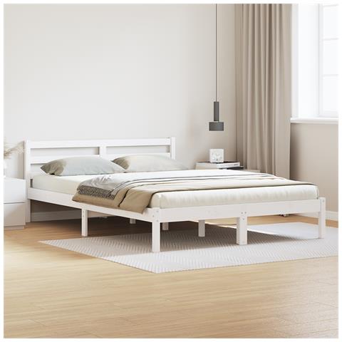 Struttura del letto con testata Bianca 160x220 cm Legno massello di pino - Foto 2