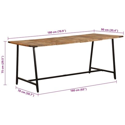 Tavolo da Pranzo 180x90x75 cm in Legno Massello di Mango - Foto 9