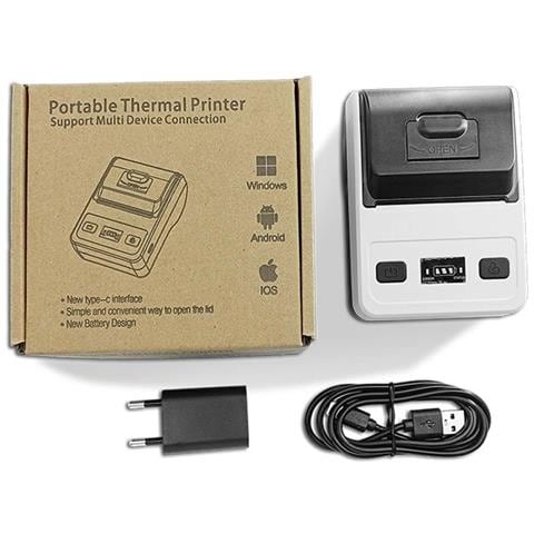 Stampante Termica Portatile Bluetooth Eu 58mm - Connettività Usb, Compatibile Con Android, Ios E Windows White - Foto 1