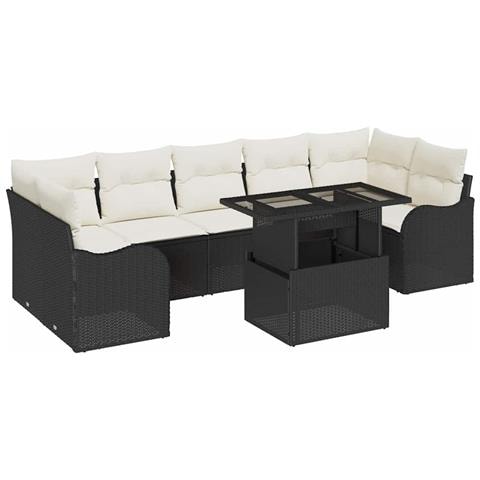 Set Divano da Giardino 8 pcs Nero 100 x 55 x 73 cm Poly Rattan - Foto 1