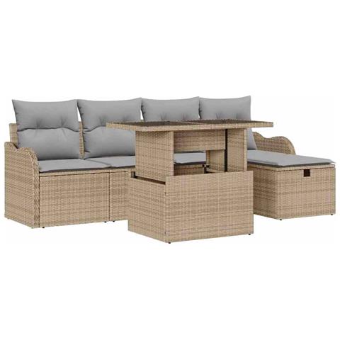 Set Divano da Giardino con cuscino 6 pcs Beige Poly Rattan - Foto 1