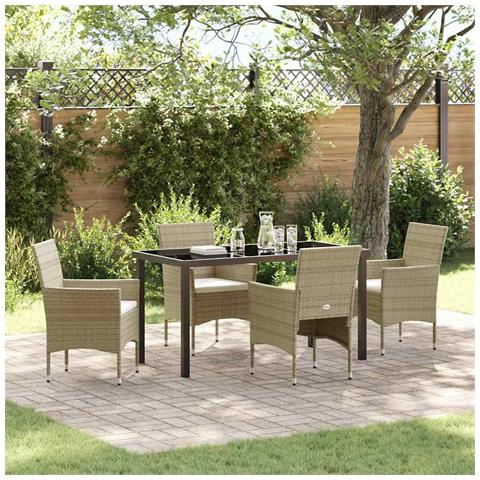 Set da Pranzo per Giardino con cuscino 5 pcs Beige Poly Rattan - Foto 2