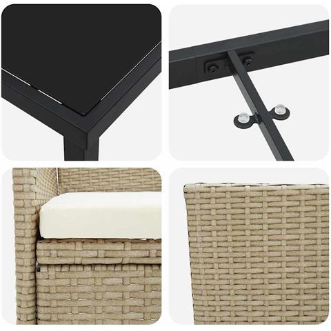 Set da Pranzo per Giardino con cuscino 5 pcs Beige Poly Rattan - Foto 9