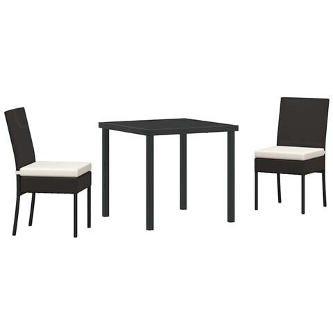 Set da Pranzo per Giardino 3 pcs Nero Poly Rattan - Foto 1