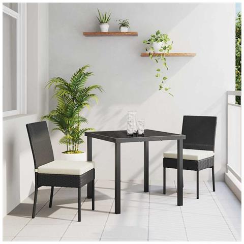 Set da Pranzo per Giardino 3 pcs Nero Poly Rattan - Foto 2