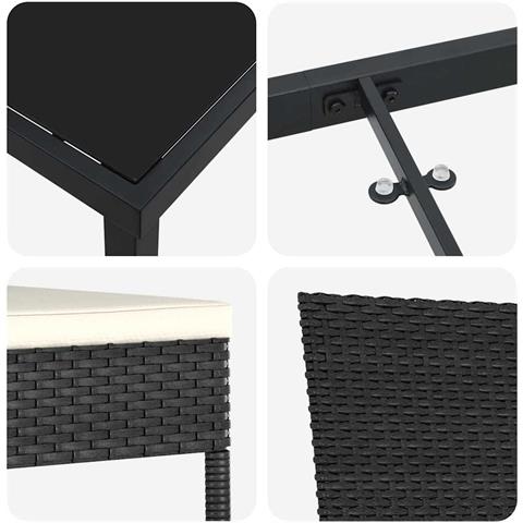 Set da Pranzo per Giardino 3 pcs Nero Poly Rattan - Foto 9