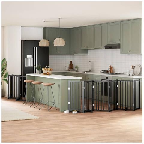 Cancello Cani Porta Pieghevole Nero 12 Pannelli 600 cm Pioppo - Foto 2