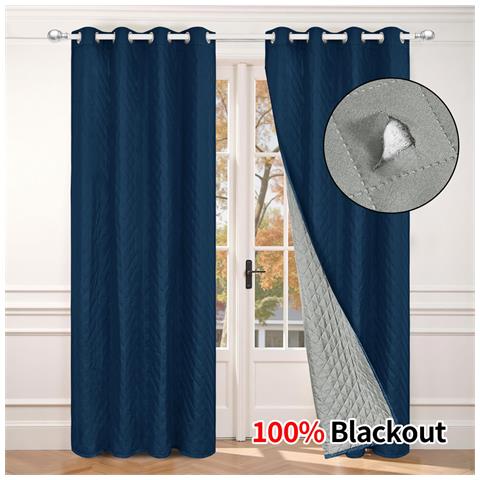 Tenda Oscurante Termica E Antivento Per Inverno Con Anelli Per Soggiorno (pannello Singolo) Navyblue L - Foto 1