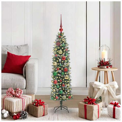 Albero di Natale Artificiale Sottile Verde e Bianco 120 cm - Foto 2