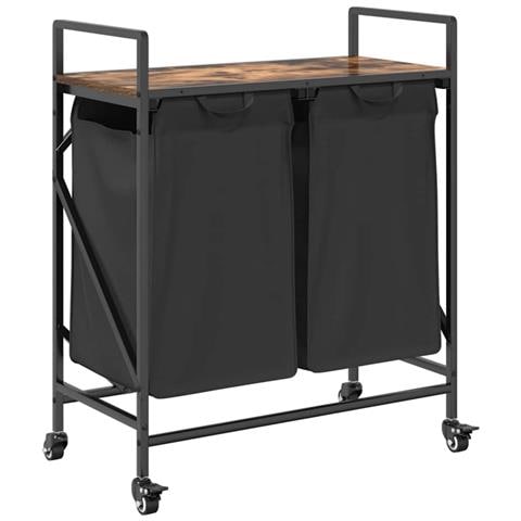 Cesto Portabiancheria 2 Scomparti con Ruote Rovere Fumo - Foto 1