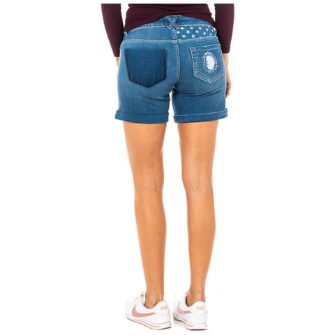 Shorts In Denim Da Donna Con Fondo Orlo E Passanti Per Cintura Lwb002 - Foto 3