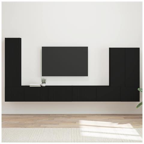 Set di Mobiletto da TV a Parete Montaggio a parete 6 pcs Nero - Foto 2
