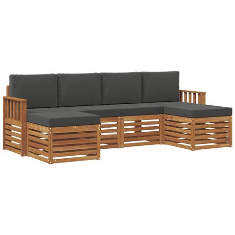 Set divani 6 pcs Naturale e Antracite Legno di Acacia Massello - Foto 1