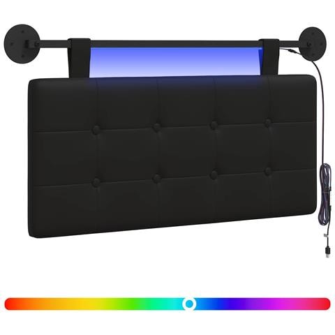 Testiera sospesa Con luce LED Nero Similpelle - Foto 1