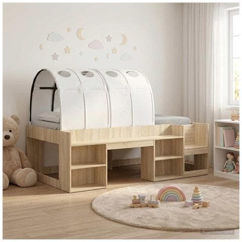 Letto con Tunnel con lo scaffale 3 pz Rovere Sonoma e Bianco - Foto 2