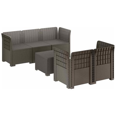 Divano da Giardino 5 Posti Stile Rattan PP Grigio Chiaro - Foto 1