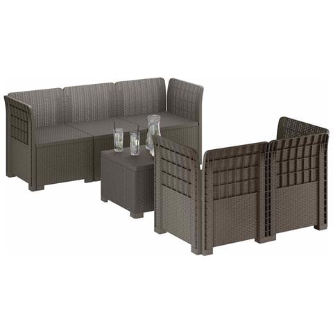 Divano da Giardino 5 Posti Stile Rattan PP Grigio Chiaro - Foto 2