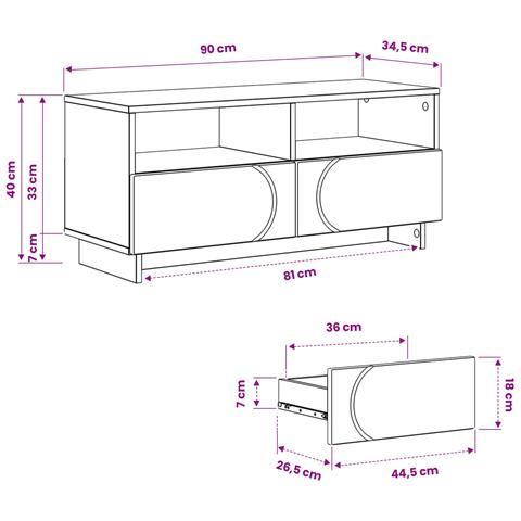 Supporto TV 90 x 34.5 x 40 cm Bianco Lucido - Foto 9