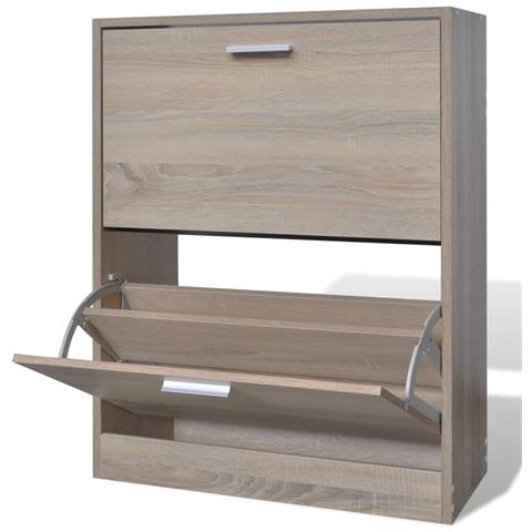 Scarpiera in Legno Effetto Rovere con 2 Scomparti - Foto 1