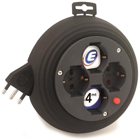 49019 Avvolgicavo 4 Mt Con 4 Prese Polivalenti (schuko + 10/16a) , Spina 16a, Con Protezione, Nero - Sezione Cavo 3g1 Mm² - Foto 1