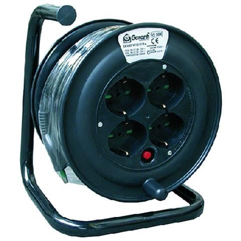 Prolunga Elettrica Con Avvolgicavo | 4 Prese Bivalenti | Cavo 3G1 Mm&sup2; 4m | Spina 16A | Nero | Per Casa E Lavoro